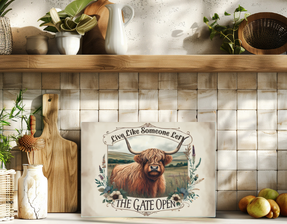Highland Cow Glass Chopping Board – 6 Farmhouse Kitchen Designs