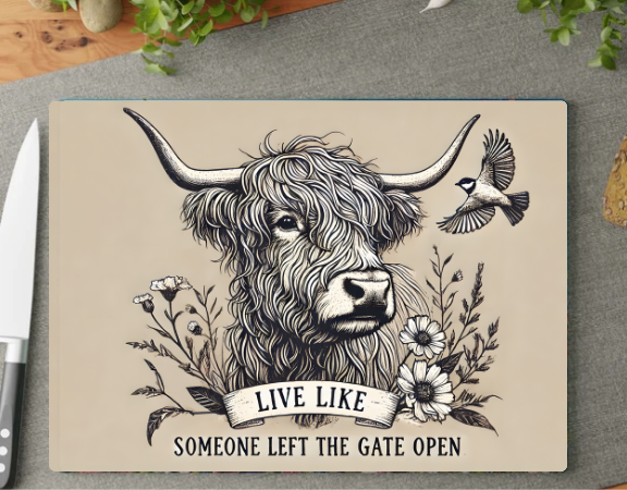 Highland Cow Glass Chopping Board – 6 Farmhouse Kitchen Designs