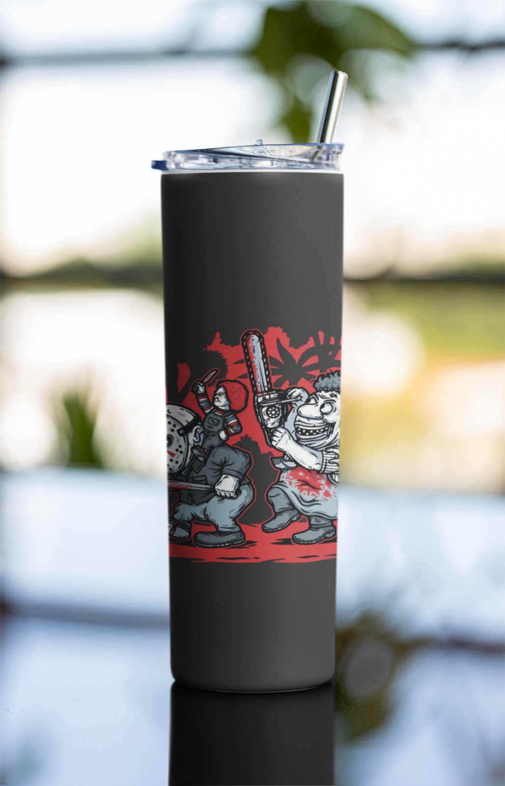 Cartoon Horror Chainsaw Tumbler - 20oz Stainless Steel Cup with Lid & Straw