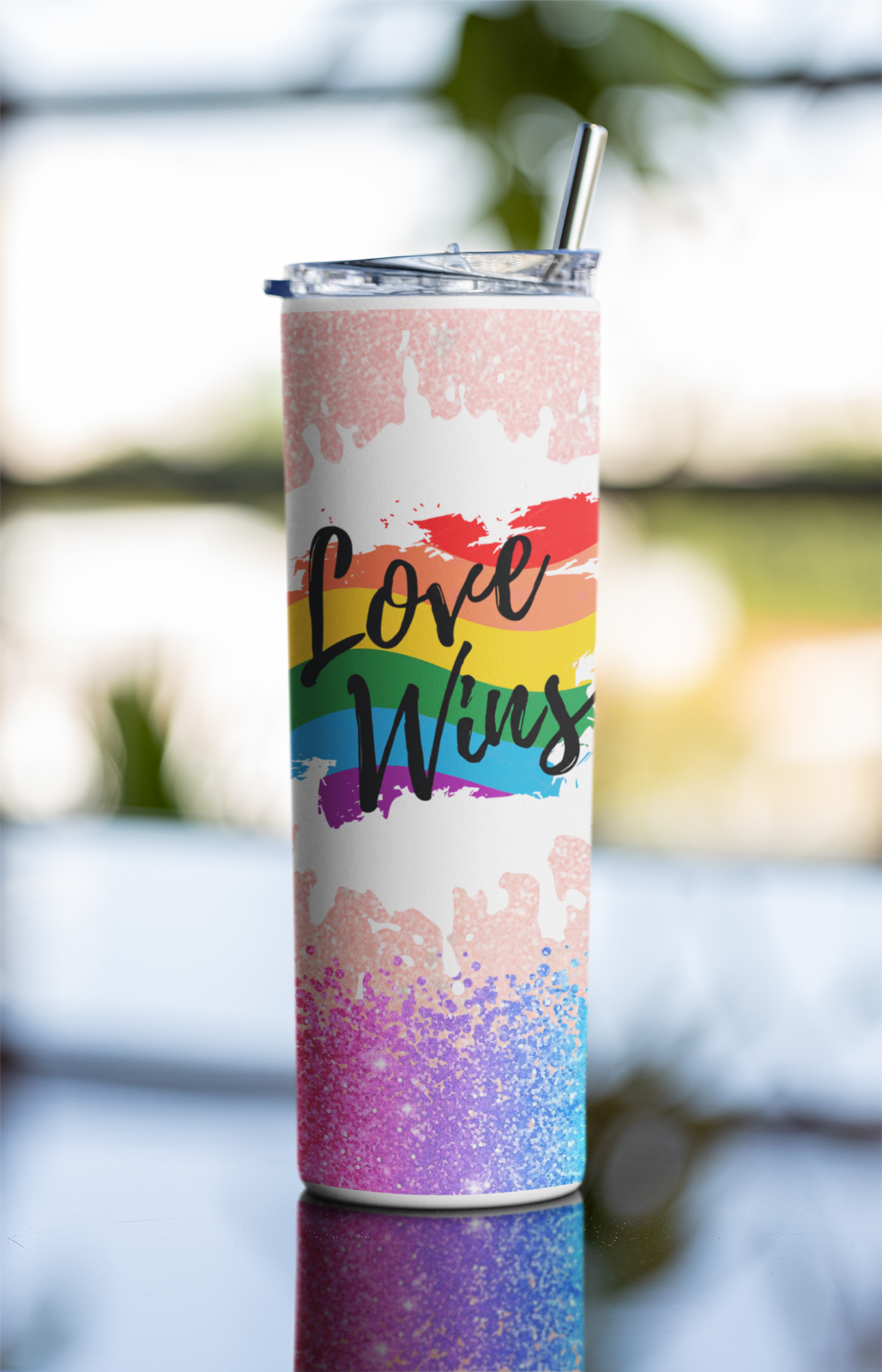 Rainbow "Love Wins" Tumbler Cup with Straw – 20oz Stainless Steel Insulated