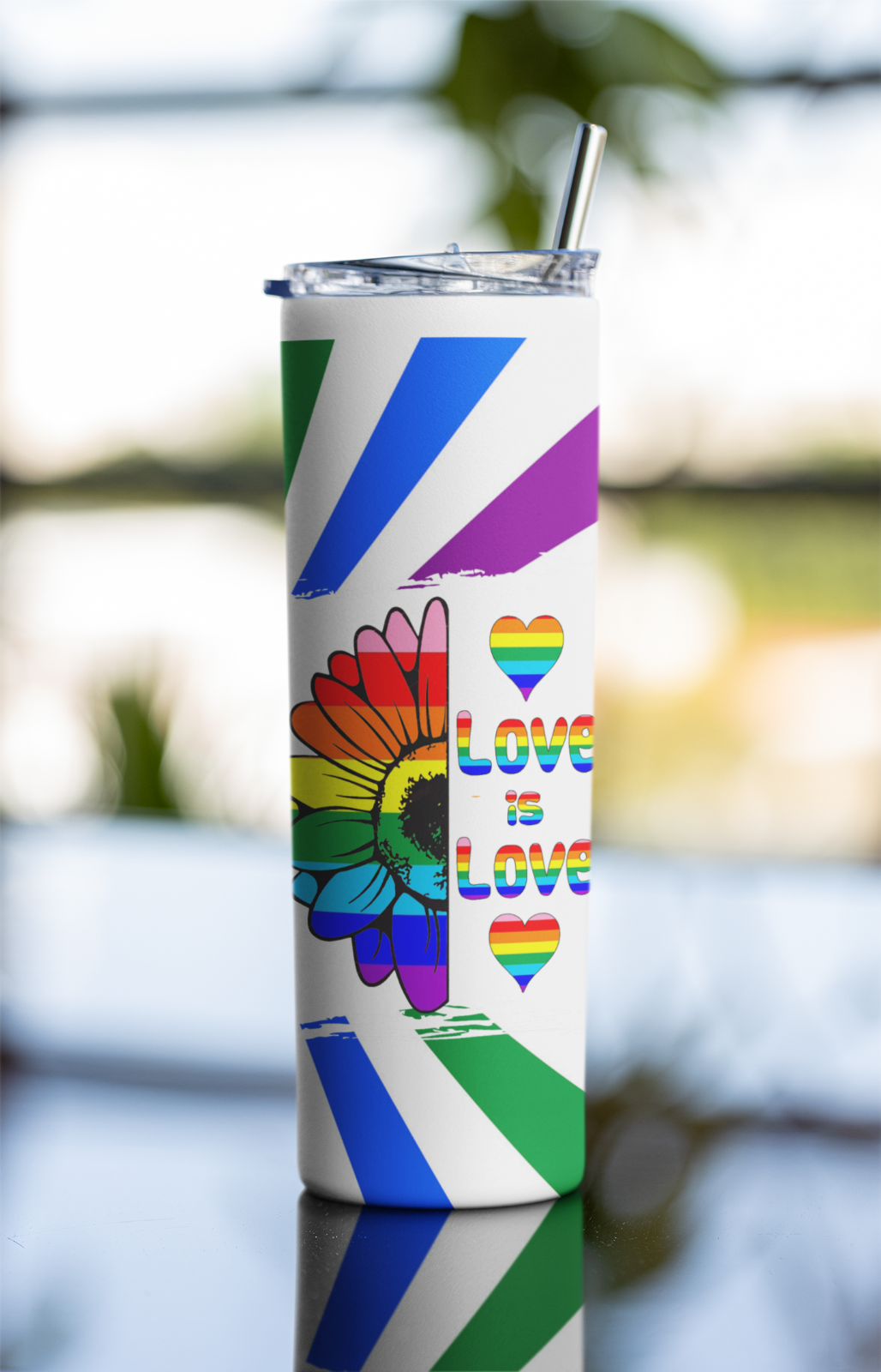 Rainbow Pride Tumbler 20oz – Love is Love Stainless Steel Cup with Straw