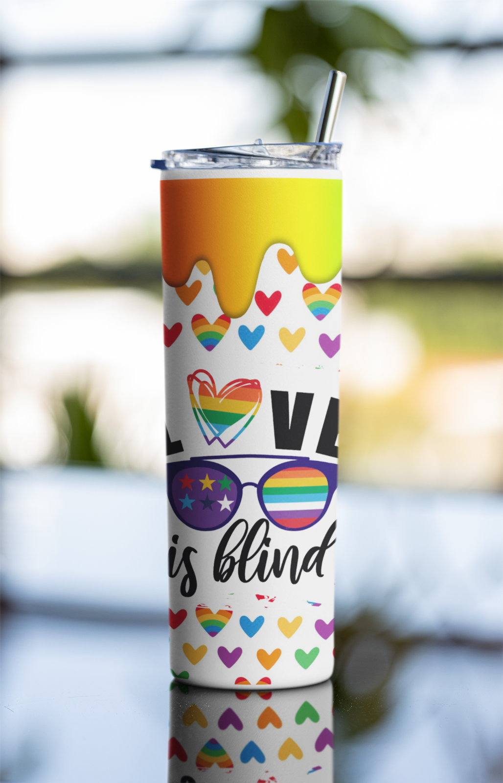 Love Is Blind Pride Tumbler – 20oz Rainbow LGBTQ+ Stainless Steel Cup w/ Straw