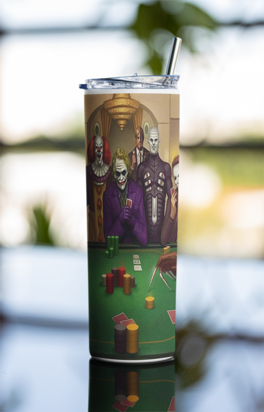 Villains Playing Poker Tumbler - 20oz Stainless Steel Cup w/ Lid & Straw