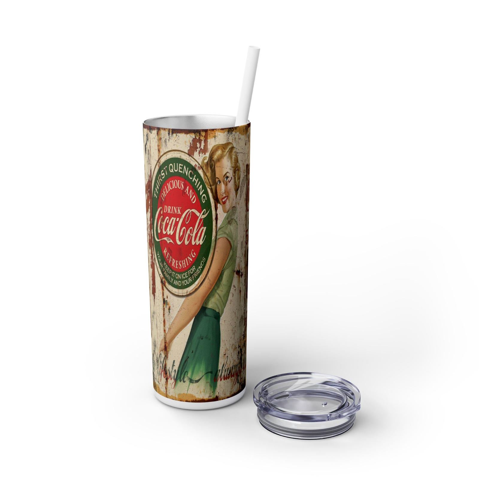 Cola Dr Pepper Fanta Sprite Fizzy Drinks 20oz Skinny Travel Tumbler With Lid