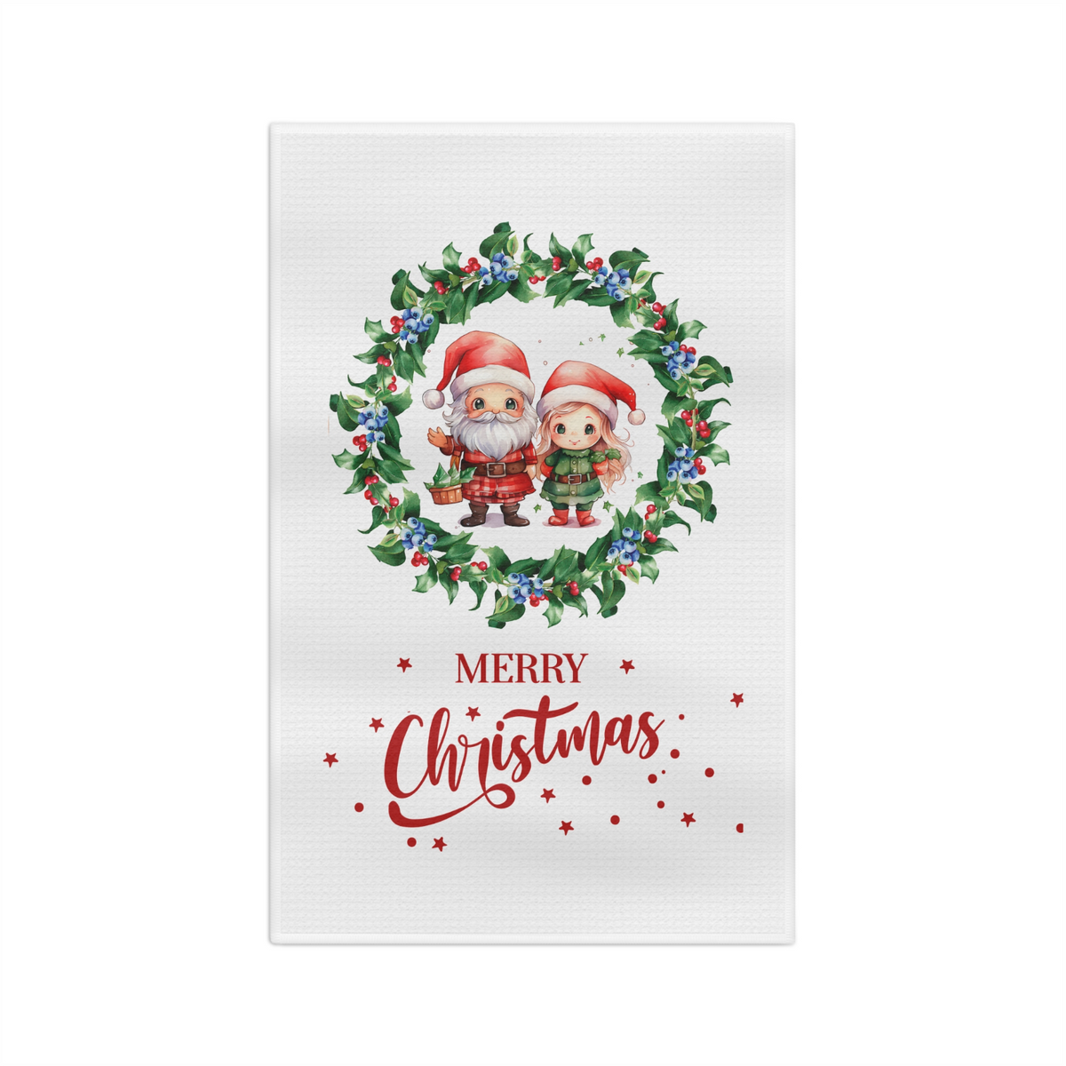 Santa & Sweetheart Christmas Towel – Festive Wreath Holiday Kitchen Decor