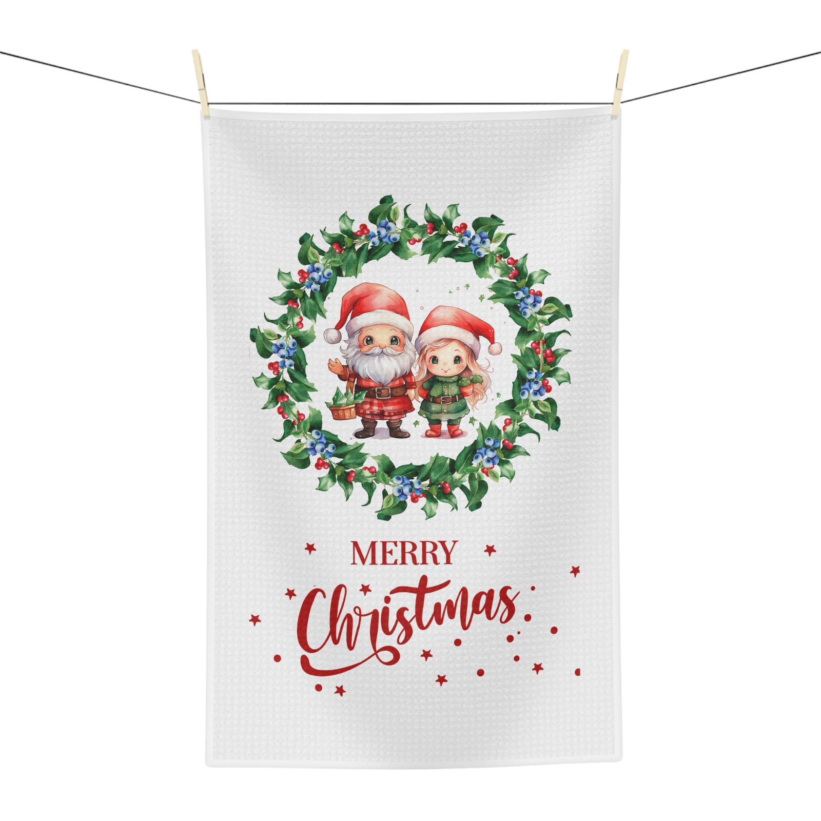 Santa & Sweetheart Christmas Towel – Festive Wreath Holiday Kitchen Decor