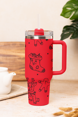 🦌 40oz Stanley Style Engraved Christmas Tumbler – Reindeer Mug with Straw 🎄