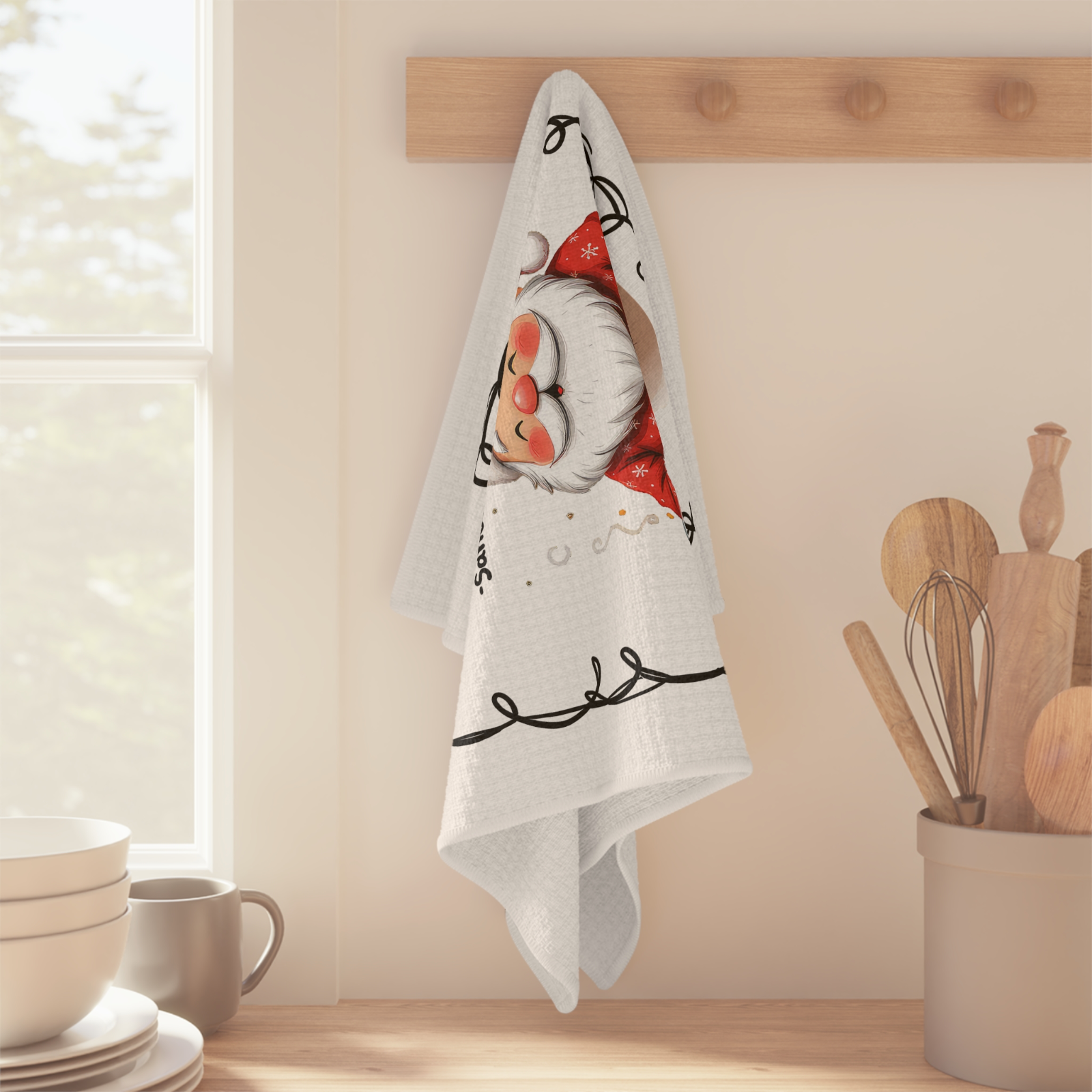 Santa’s Cookie Break Kitchen Towel – Funny Christmas Oven Decor