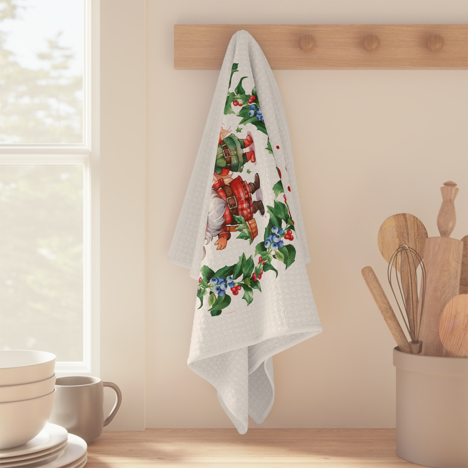 Santa & Sweetheart Christmas Towel – Festive Wreath Holiday Kitchen Decor