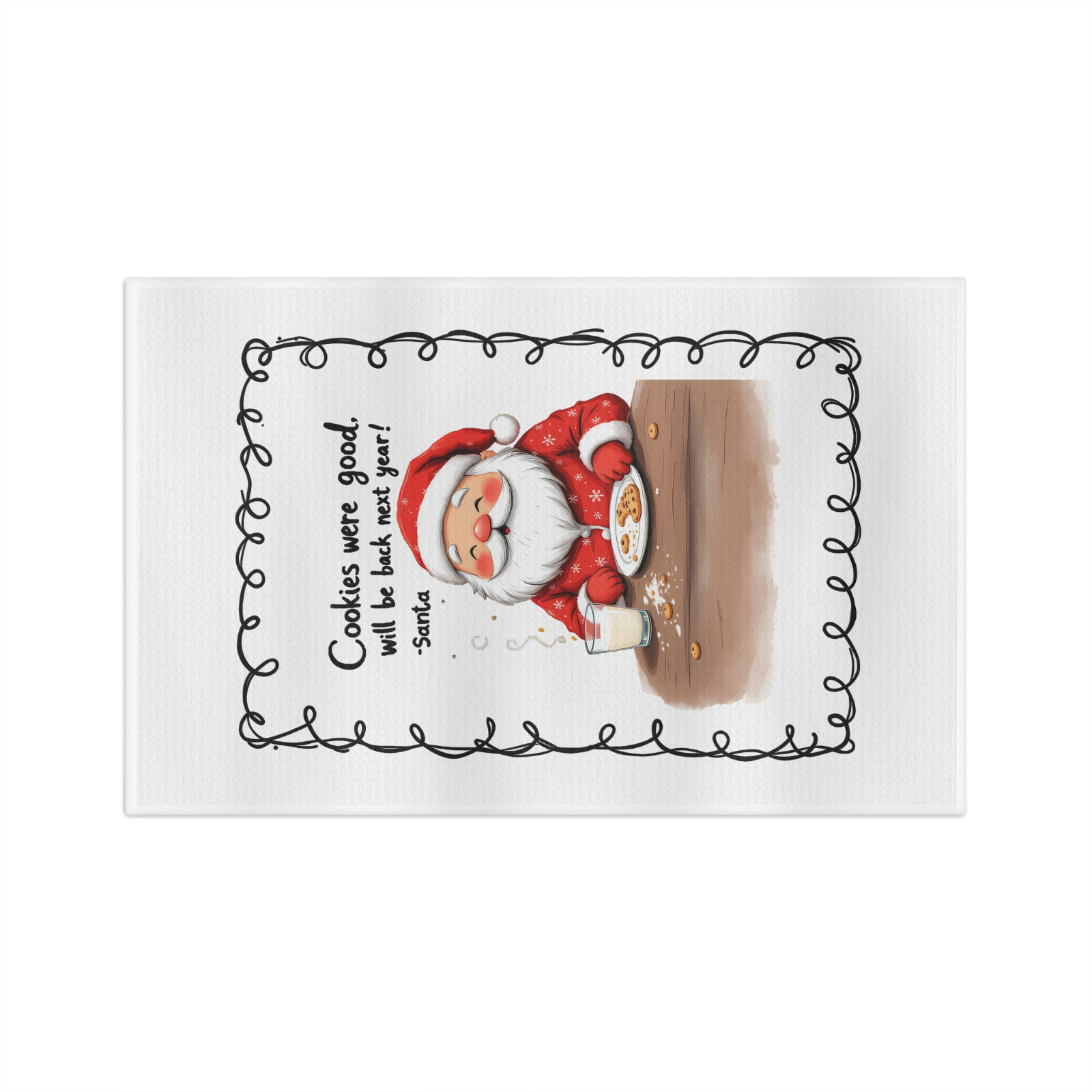 Santa’s Cookie Break Kitchen Towel – Funny Christmas Oven Decor