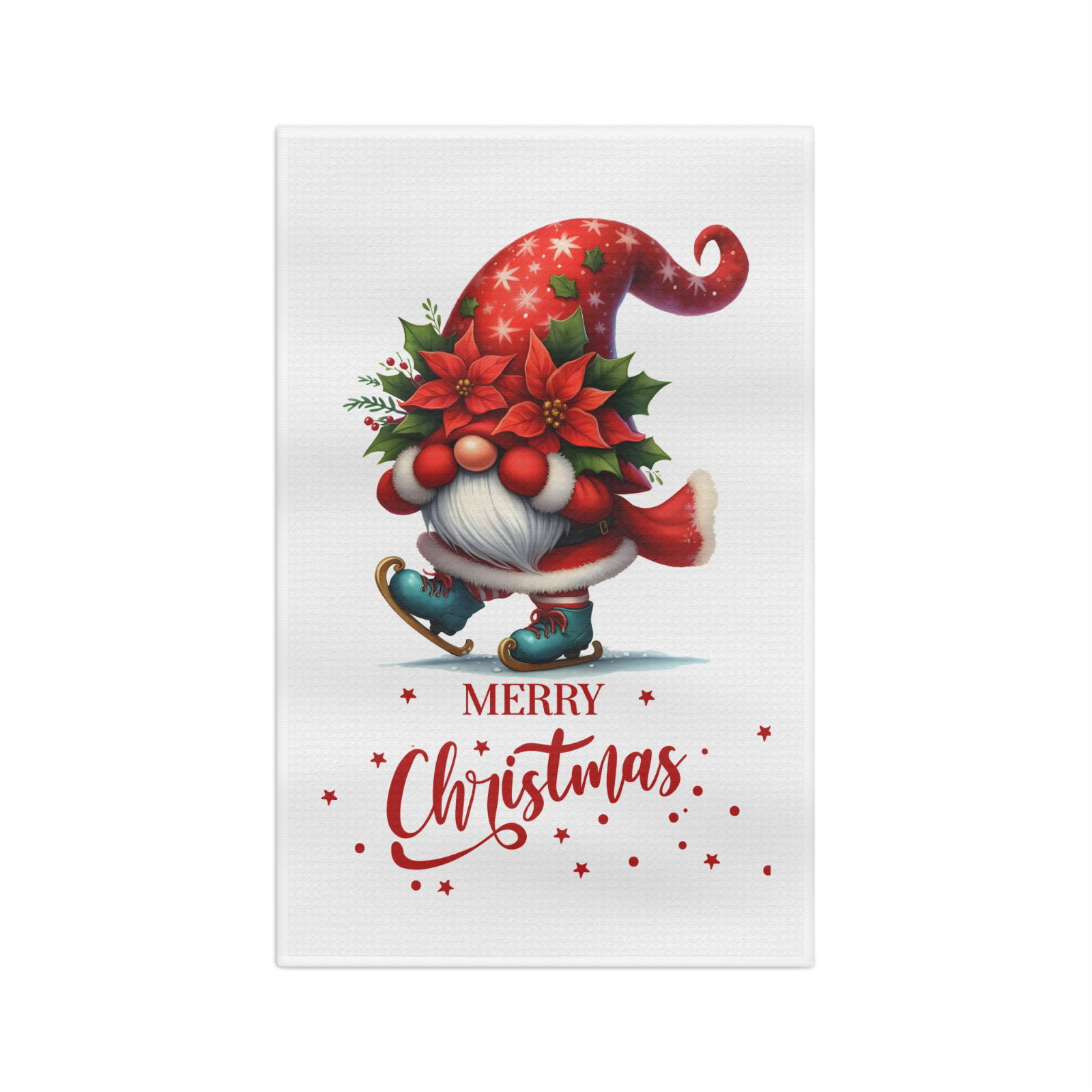 Skating Gnome Christmas Towel – Whimsical Holiday Kitchen Decor