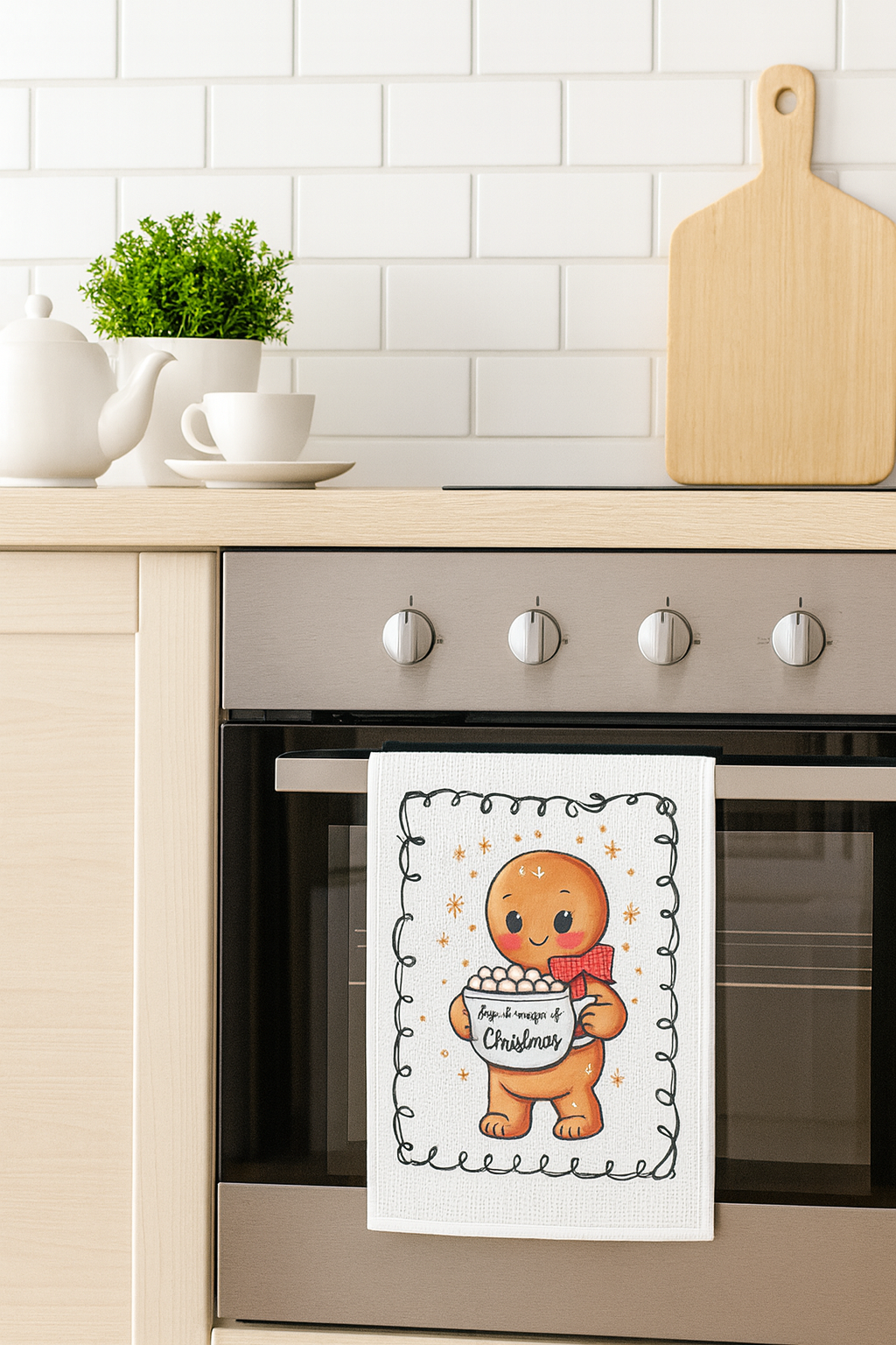 Gingerbread Cocoa Christmas Towel – Cute Holiday Kitchen Decor