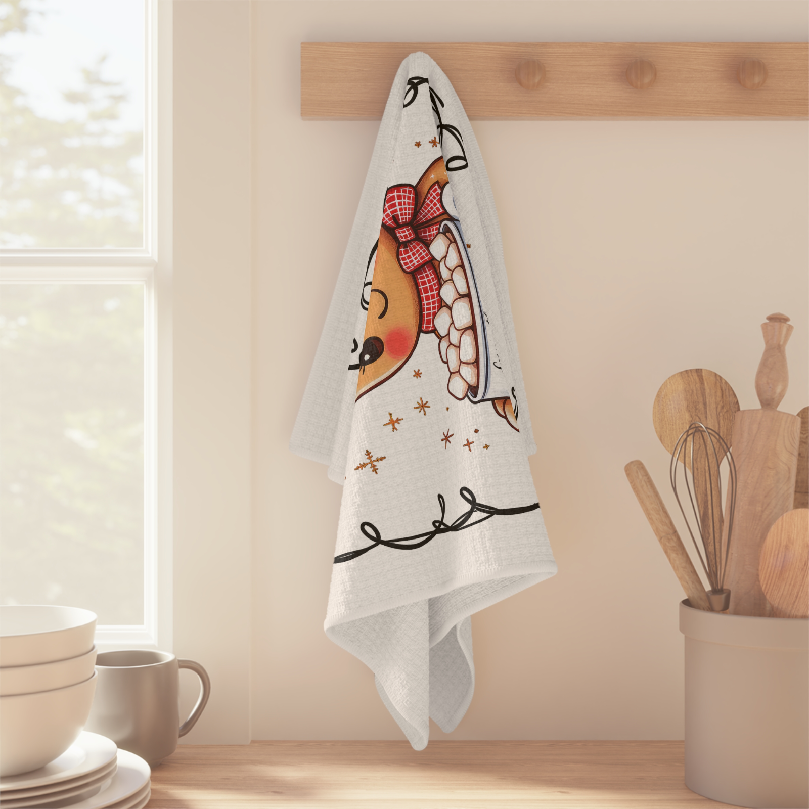 Gingerbread Cocoa Christmas Towel – Cute Holiday Kitchen Decor