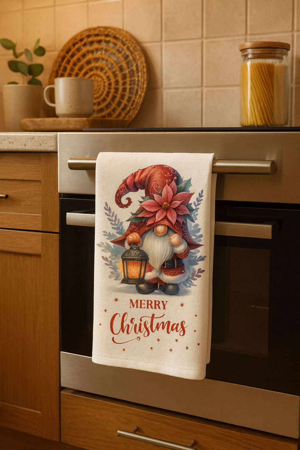 Classic Christmas Gnome Towel – Cozy Santa Gnome Holiday Kitchen Decor