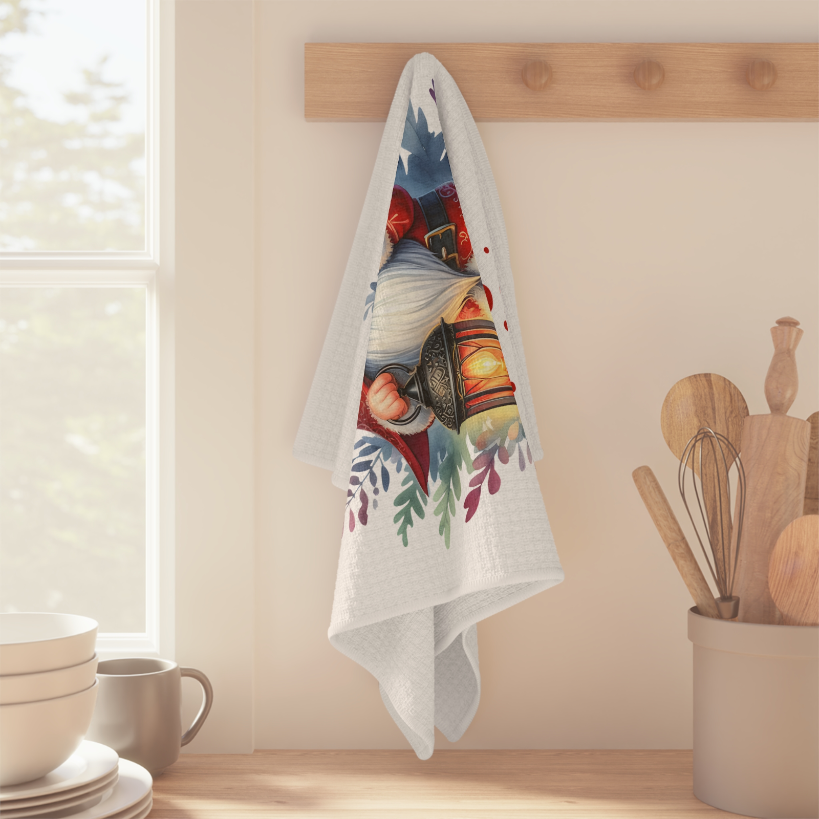 Classic Christmas Gnome Towel – Cozy Santa Gnome Holiday Kitchen Decor
