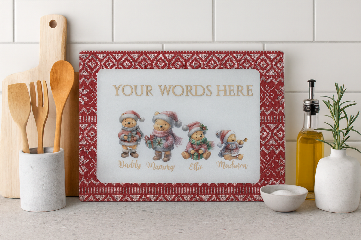 Personalised Christmas Bear Hot Chocolate Station Board – Festive Family Kitchen Décor UK