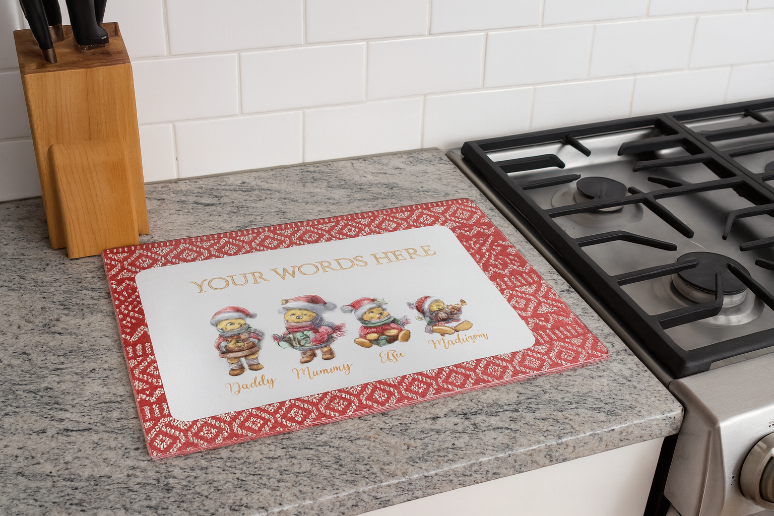 Personalised Christmas Bear Hot Chocolate Station Board – Festive Family Kitchen Décor UK