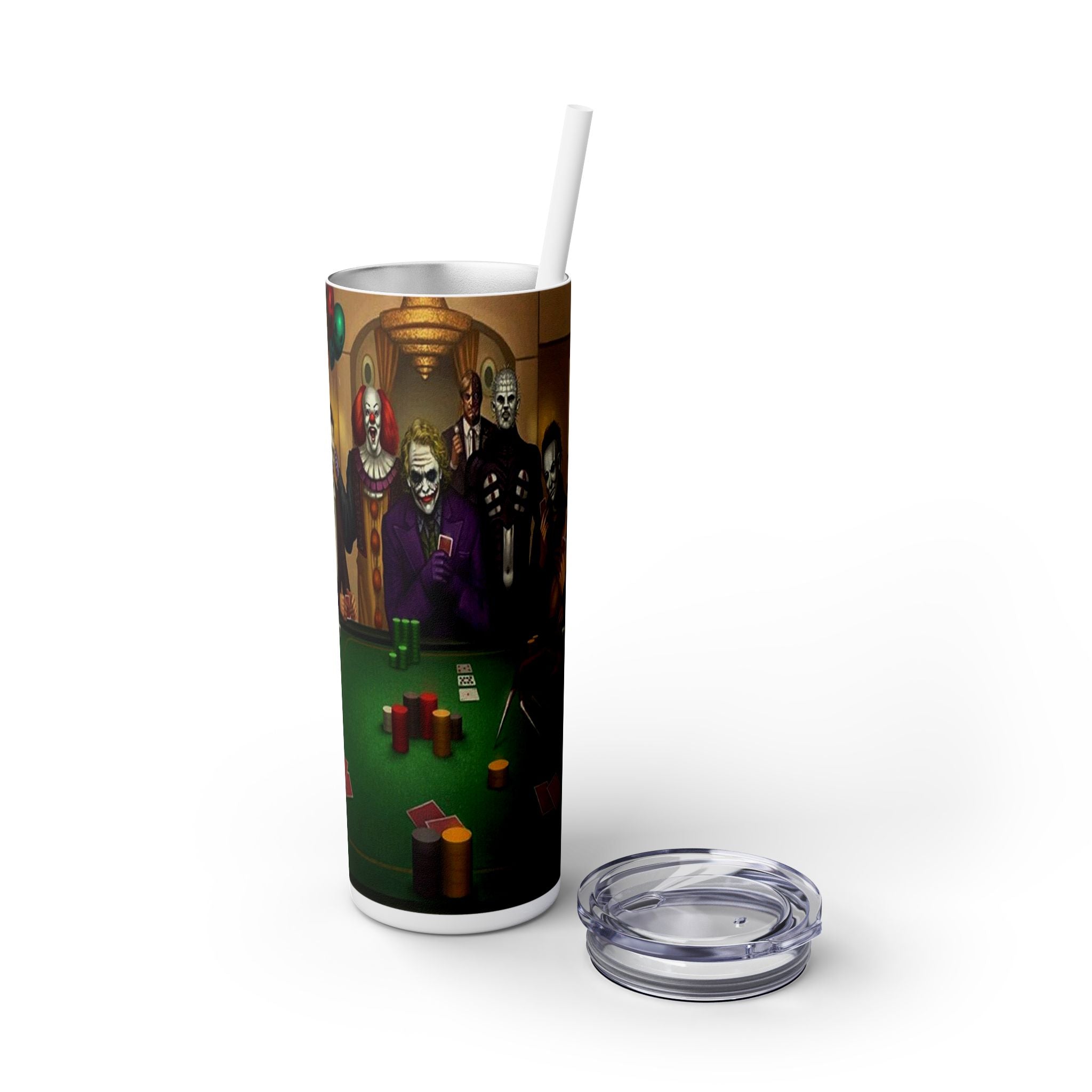 Villains Playing Poker Tumbler - 20oz Stainless Steel Cup w/ Lid & Straw