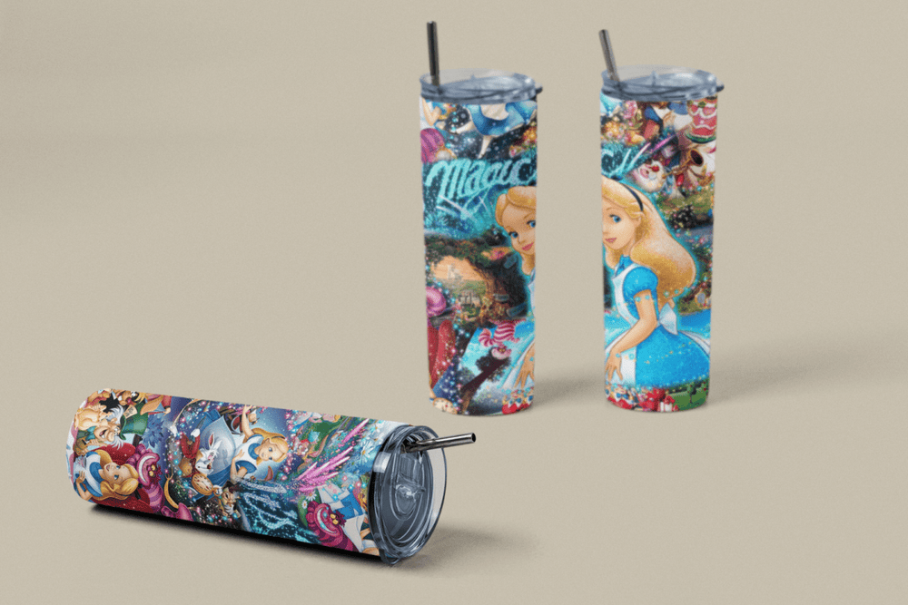 Alice in Wonderland Tumbler 20oz – Disney Magic Tea Party Cup w/ Straw & Lid - East Coast Gifts