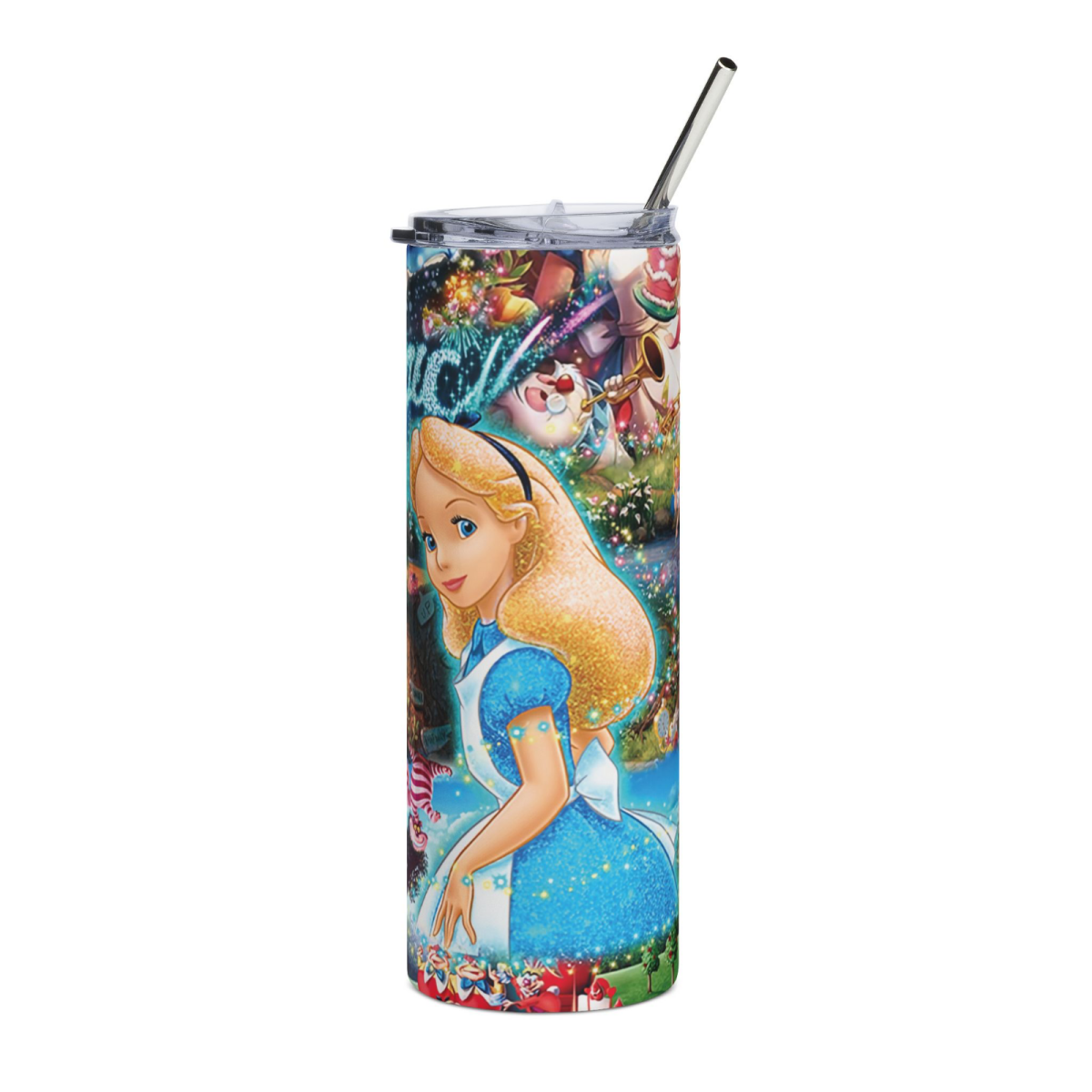 Alice in Wonderland Tumbler 20oz – Disney Magic Tea Party Cup w/ Straw & Lid - East Coast Gifts