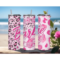 Barbie Leopard Print 20oz Tumbler Skinny Insulated Travel Mug with Straw - East Coast Gifts