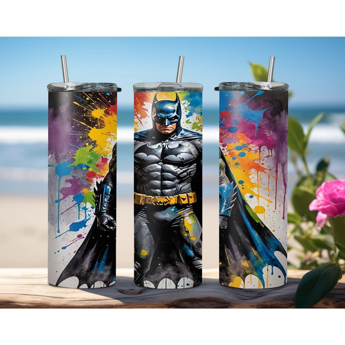 Batman 20oz Skinny Travel Coffee Tumbler Insulated Hot Cold Lid With Straw - East Coast Gifts