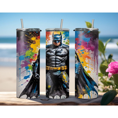 Batman 20oz Skinny Travel Coffee Tumbler Insulated Hot Cold Lid With Straw - East Coast Gifts