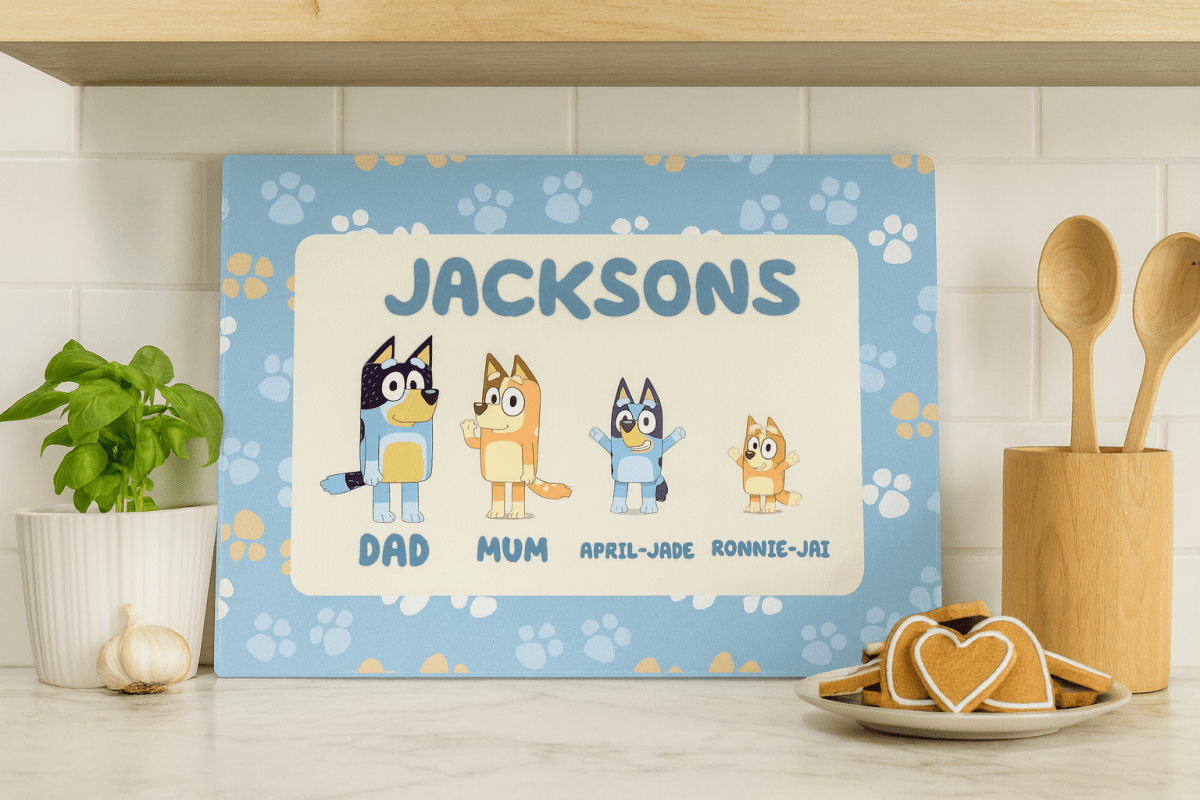 Bluey Family Hot Chocolate Station | Personalised Christmas Glass Board - East Coast Gifts