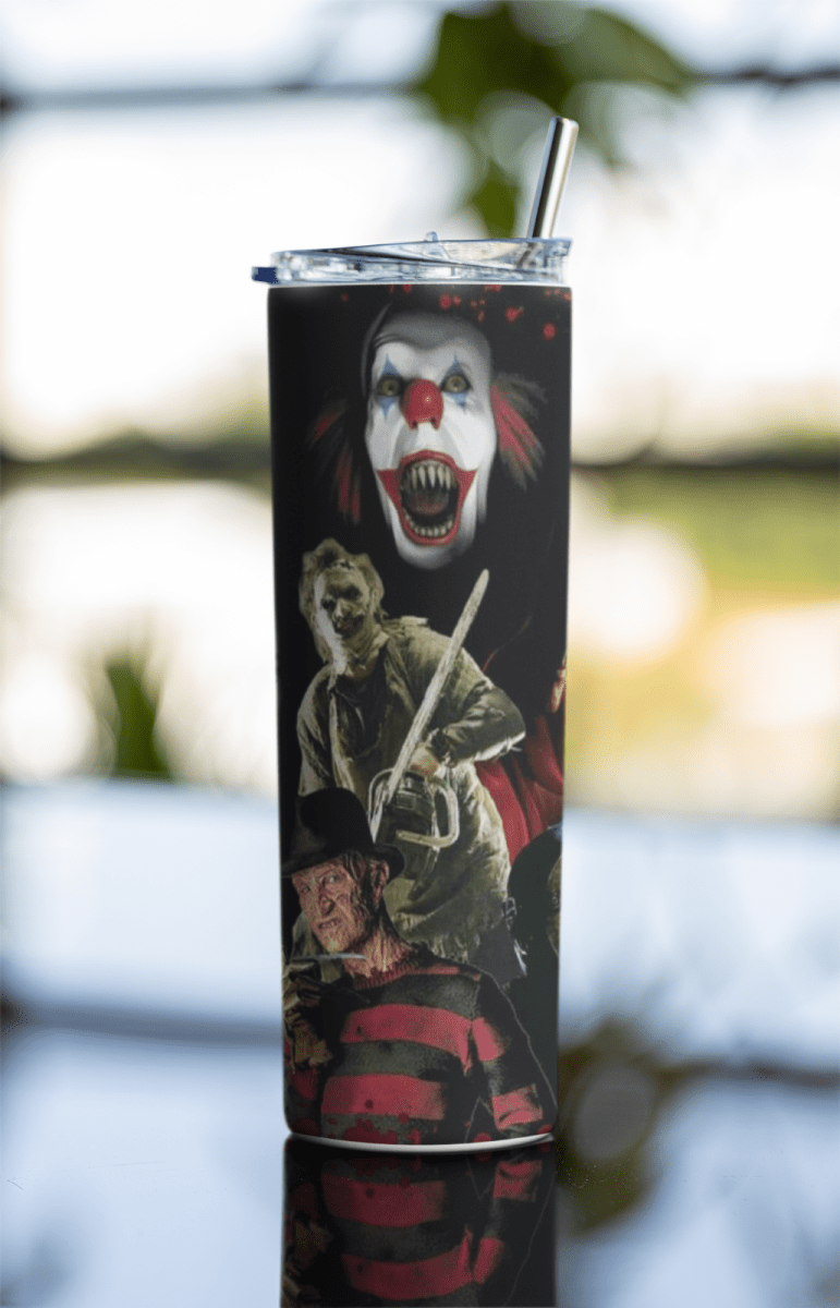 Cartoon Horror Tumbler - 20oz Stainless Steel Cup with Lid & Straw - East Coast Gifts