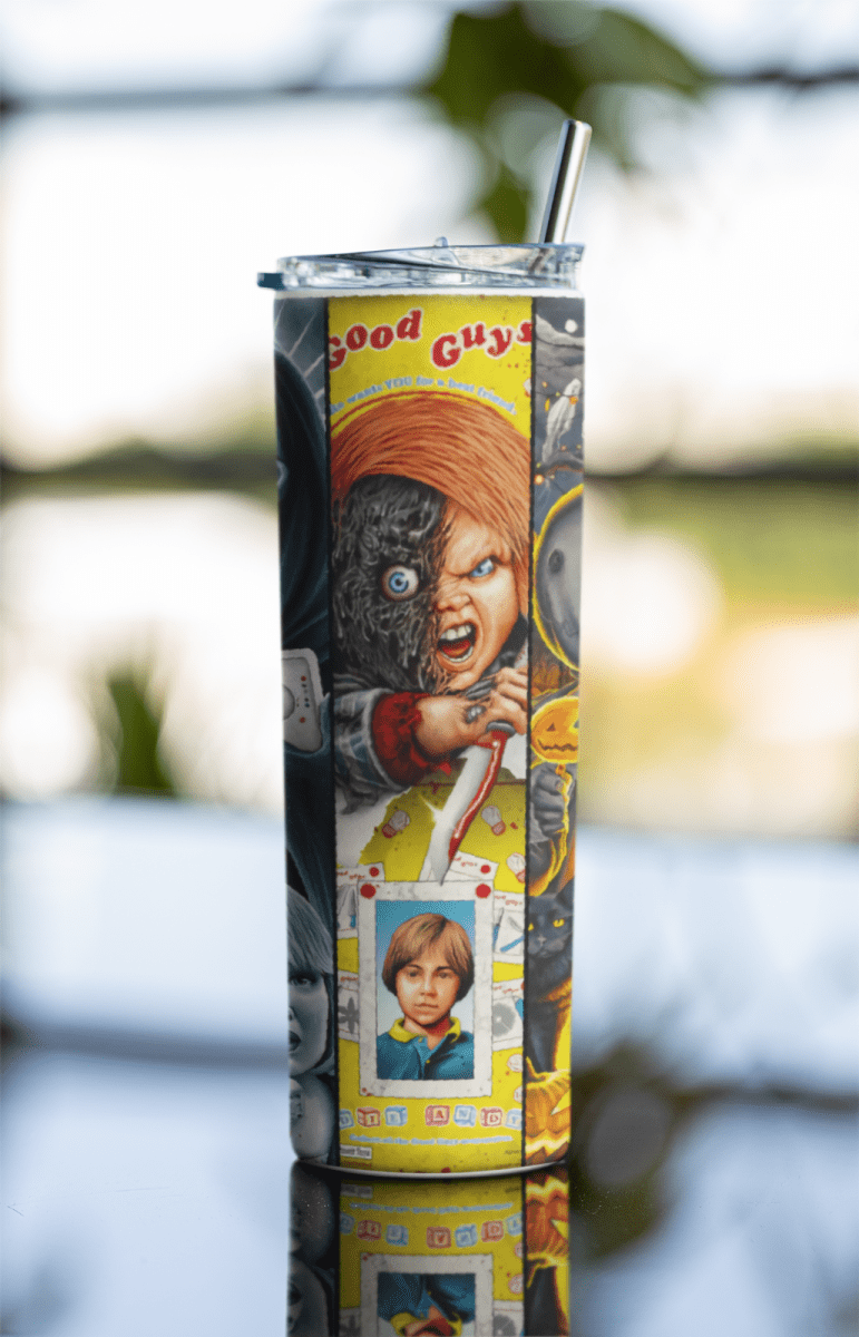 Chucky Good Guys Doll Tumbler – 20oz Horror Insulated Cup with Lid & Straw - East Coast Gifts