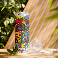 Comic Book Skinny Tumbler – 20oz Stainless Steel Cup with Straw – UK Seller - East Coast Gifts
