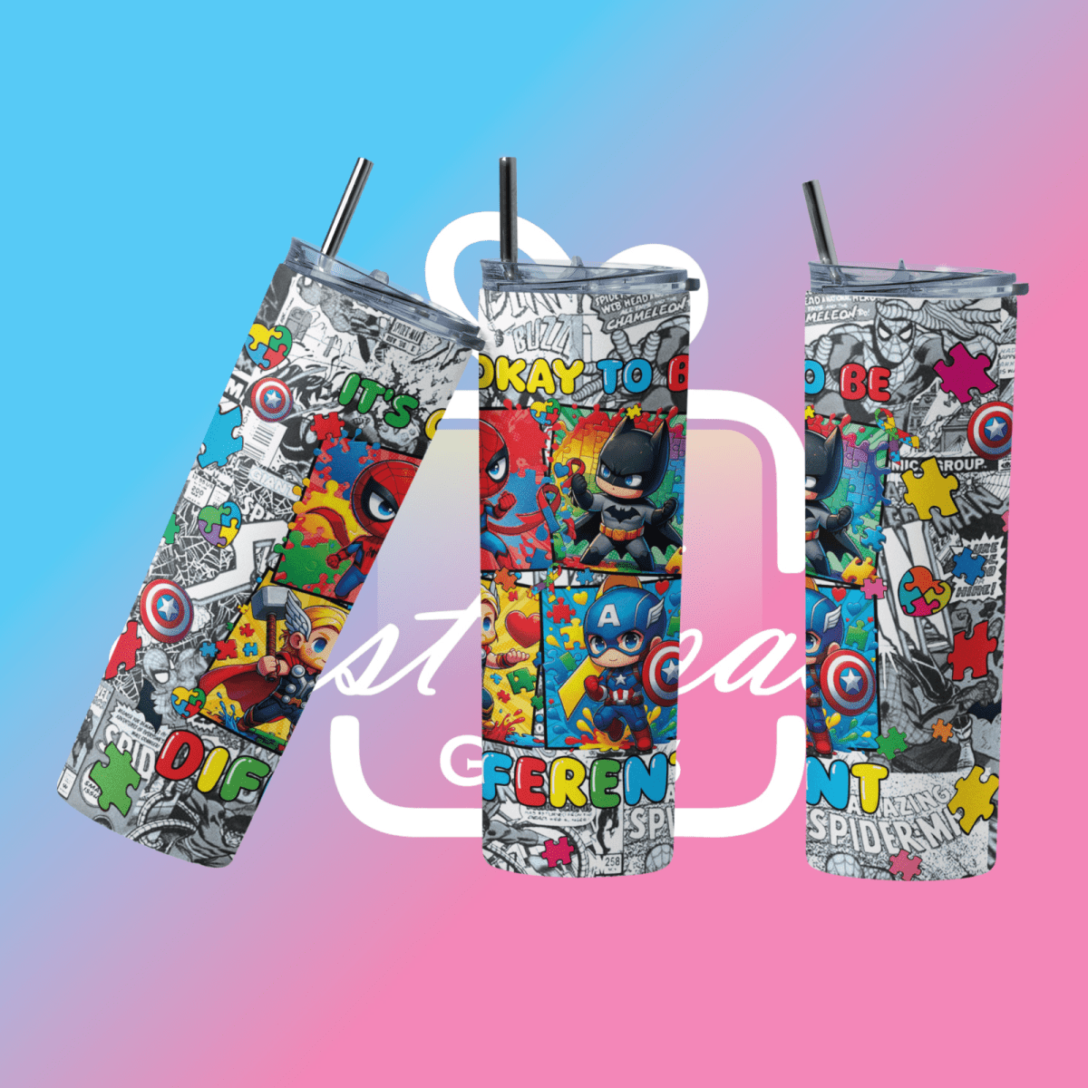 Comic Book Skinny Tumbler – 20oz Stainless Steel Cup with Straw – UK Seller - East Coast Gifts