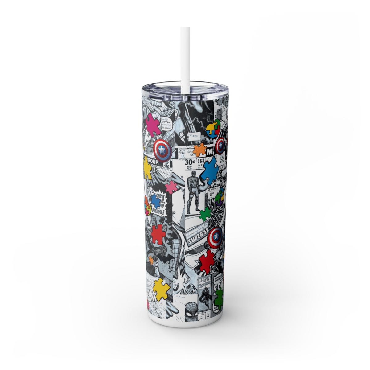 Comic Book Skinny Tumbler – 20oz Stainless Steel Cup with Straw – UK Seller - East Coast Gifts