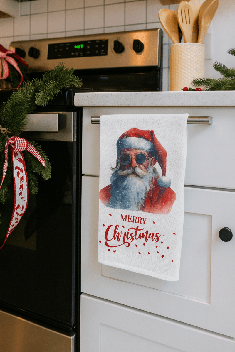 Cool Santa Christmas Towel – Hip Holiday Kitchen Decor - East Coast Gifts