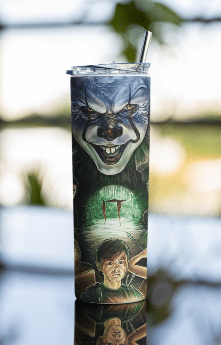 Creepy Clown Horror Tumbler - 20oz Stainless Steel Cup with Lid & Straw - East Coast Gifts