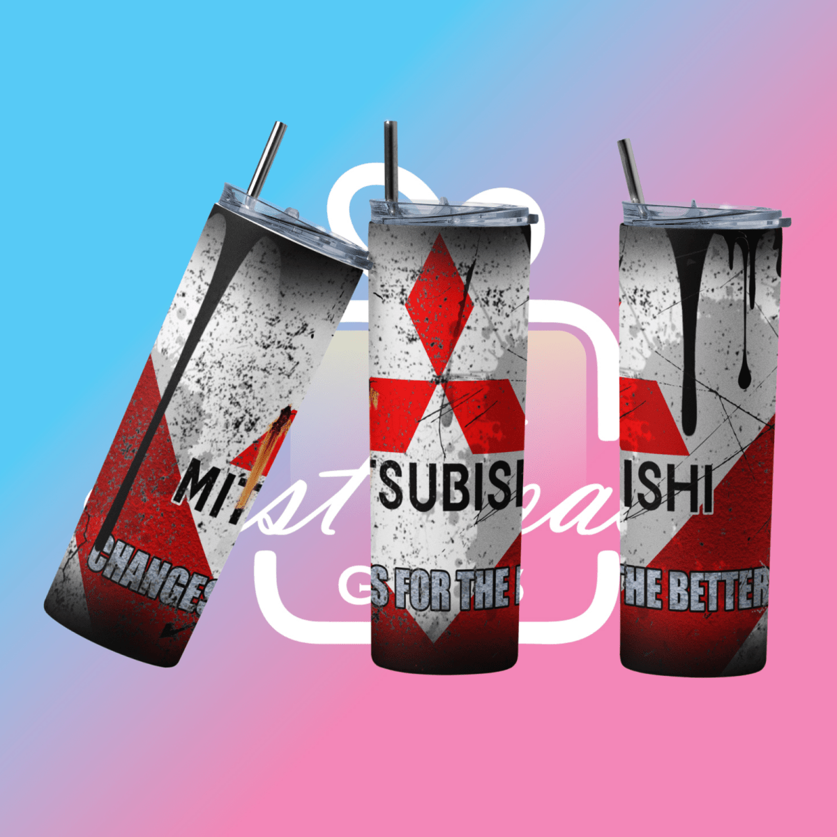 Custom Mitsubishi 20oz Tumbler Travel Coffee Mug straw Truck Car Enthusiasts - East Coast Gifts