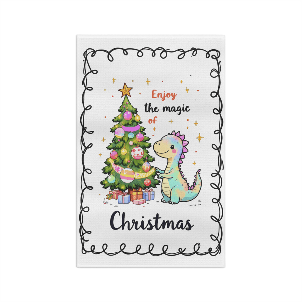 Dinosaur Christmas Towel – “Enjoy the Magic of Christmas” Holiday Kitchen Decor - East Coast Gifts