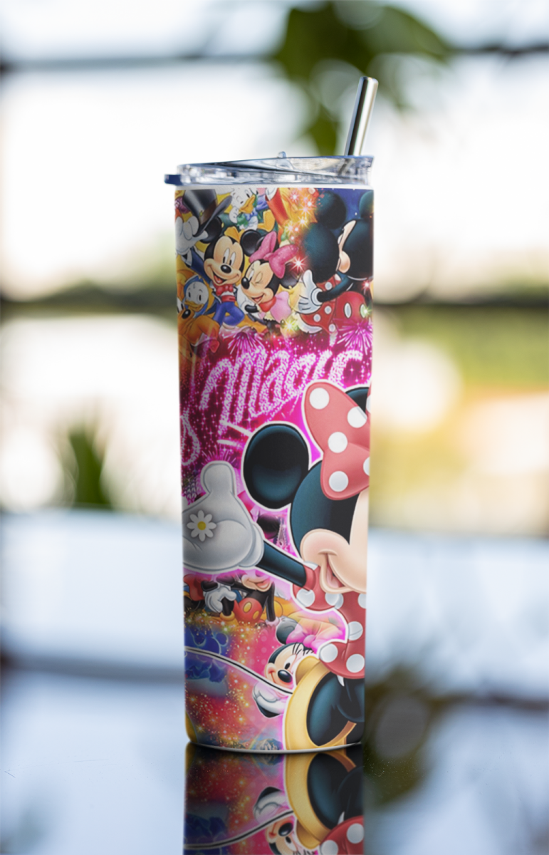 Disney Magic Minnie & Mickey Tumbler – 20oz Glittery Insulated Cup with Straw - East Coast Gifts