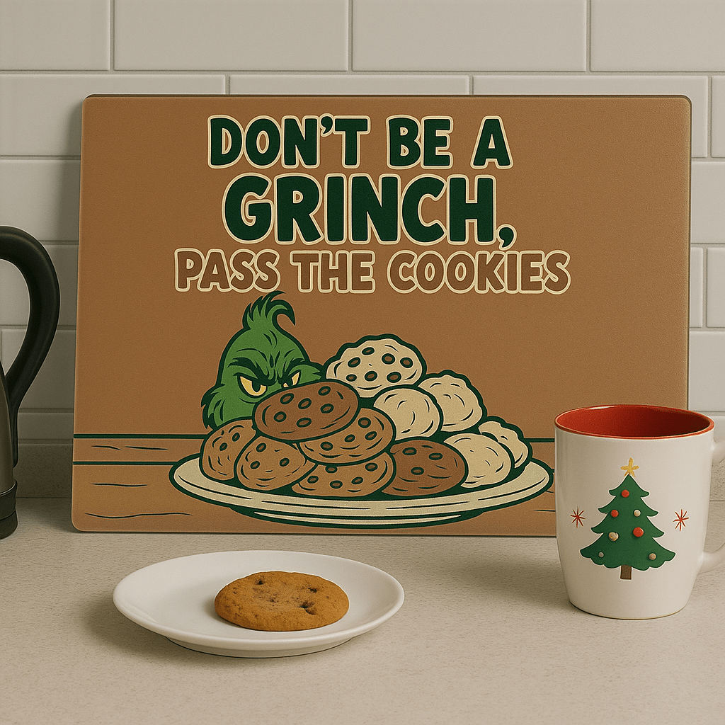 Don’t Be a Grinch Cookie Board – Funny Christmas Glass Worktop Saver - East Coast Gifts