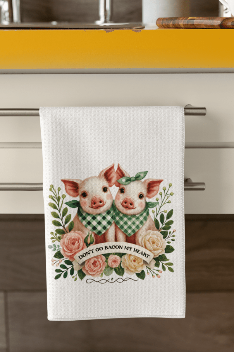 Don’t Go Bacon My Heart Pig Towel Set – Cute Farmhouse Kitchen Decor (2 Designs) - East Coast Gifts