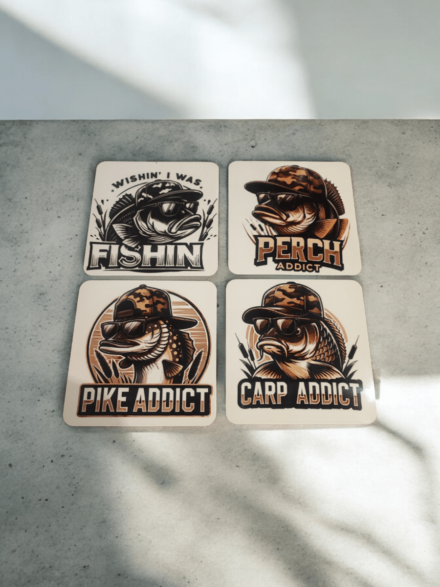 Fishing Addict Funny Fishing - drink coaster gift Bait Net Lure Gift for Him - East Coast Gifts