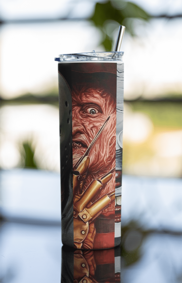 Freddy Horror Tumbler - 20oz Nightmare Stainless Steel Cup w/ Lid & Straw - East Coast Gifts