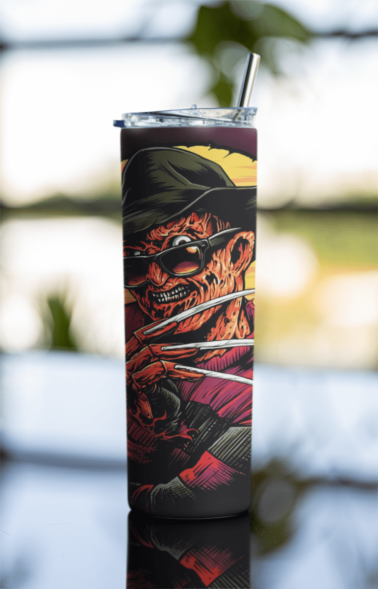 Freddy Krueger Horror Tumbler – 20oz Insulated Nightmare Cup with Lid & Straw - East Coast Gifts