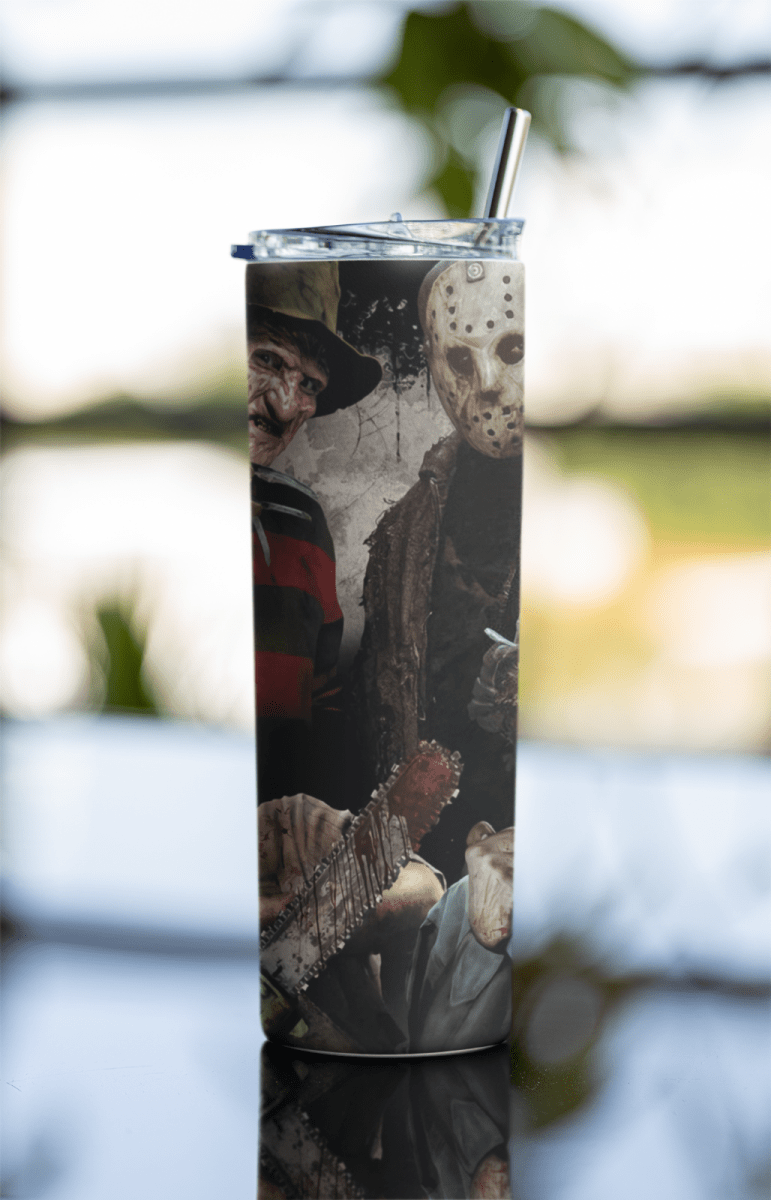 Freddy vs. Jason Horror Tumbler – 20oz Insulated Slasher Cup with Lid & Straw - East Coast Gifts