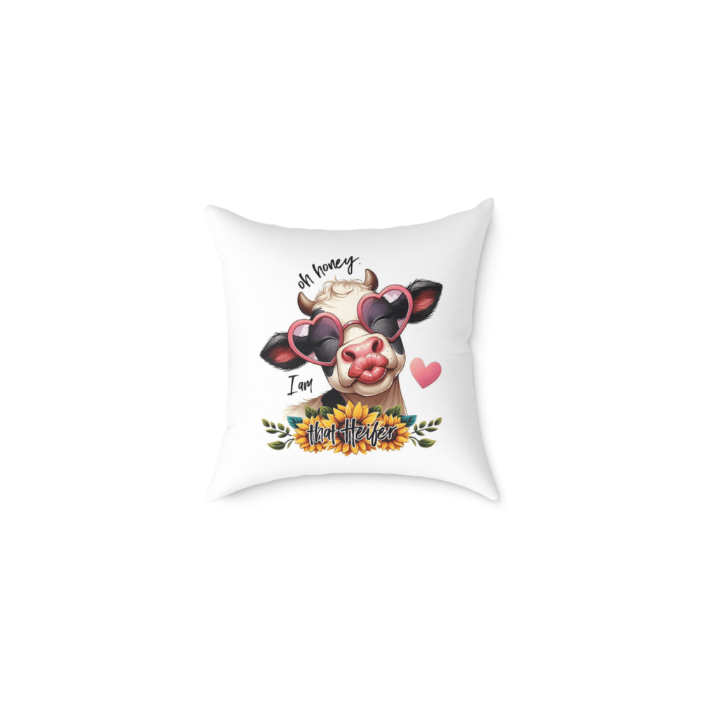Funny Cow Throw Pillow – “Oh Honey, I Am That Heifer” Quote Cushion - East Coast Gifts