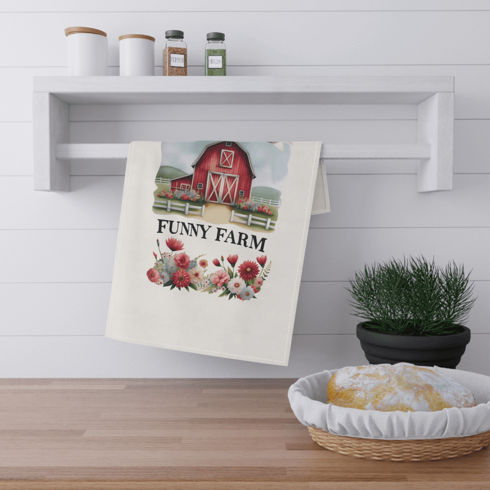 Funny Farm Tea Towel – Red Barn Kitchen Decor Gift, Welcome to the Farm UK - East Coast Gifts