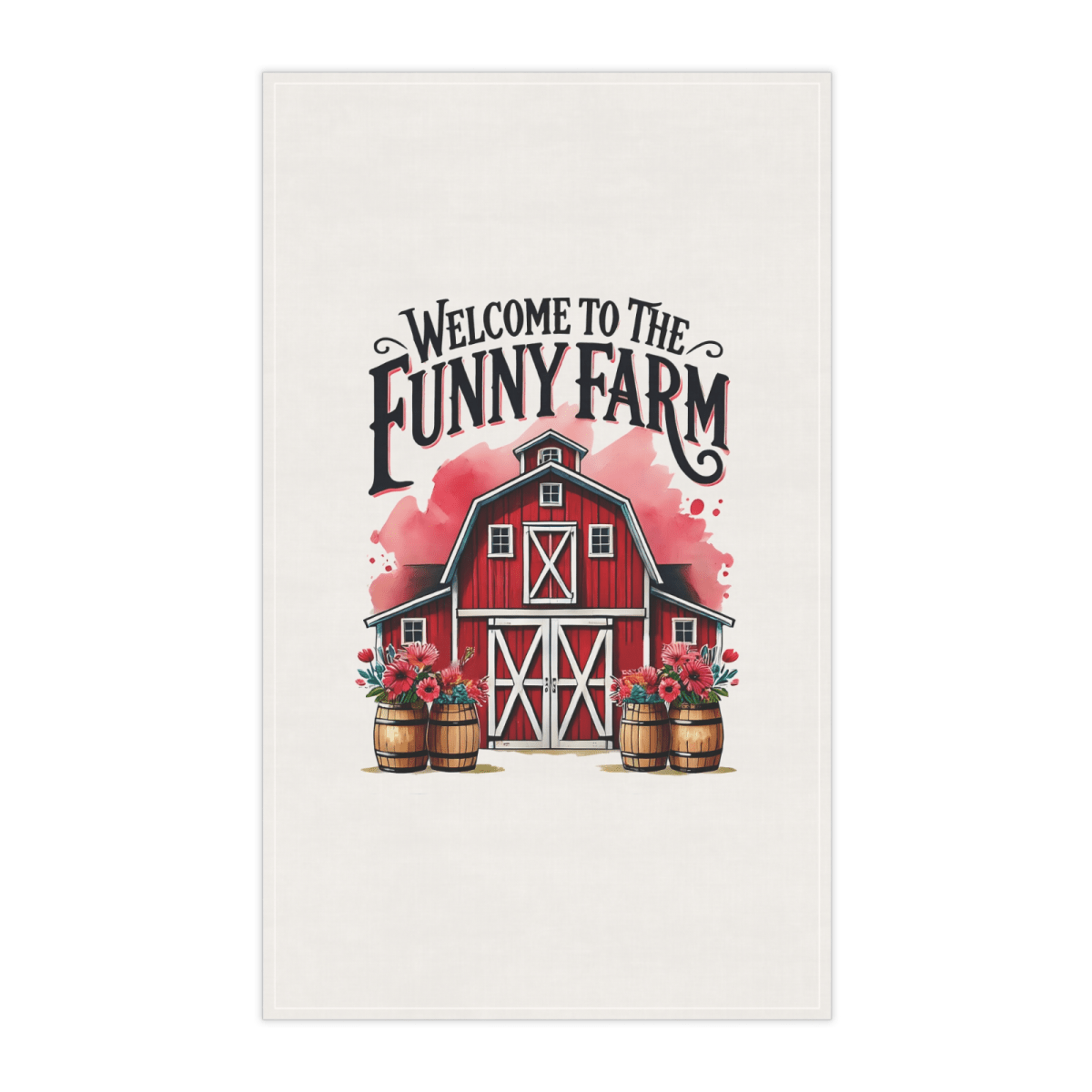 Funny Farm Tea Towel – Red Barn Kitchen Decor Gift, Welcome to the Farm UK - East Coast Gifts