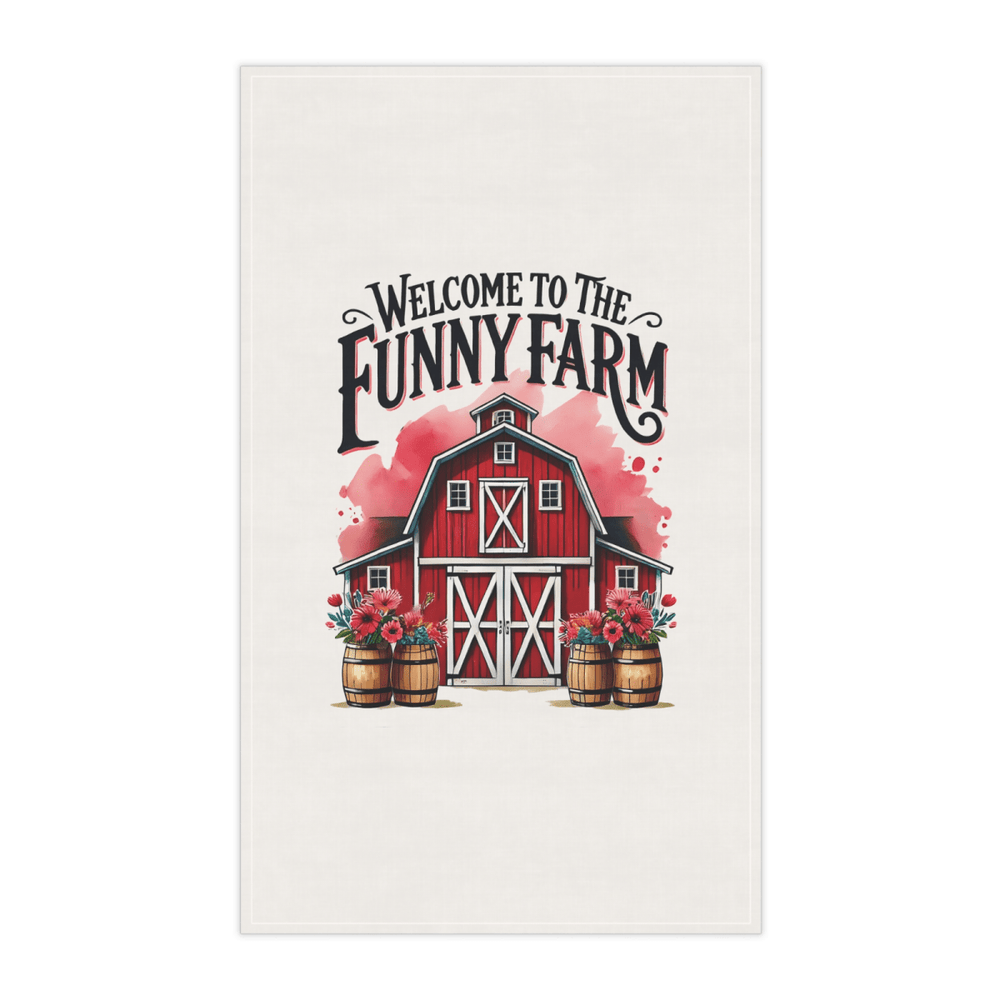 Funny Farm Tea Towel – Red Barn Kitchen Decor Gift, Welcome to the Farm UK - East Coast Gifts