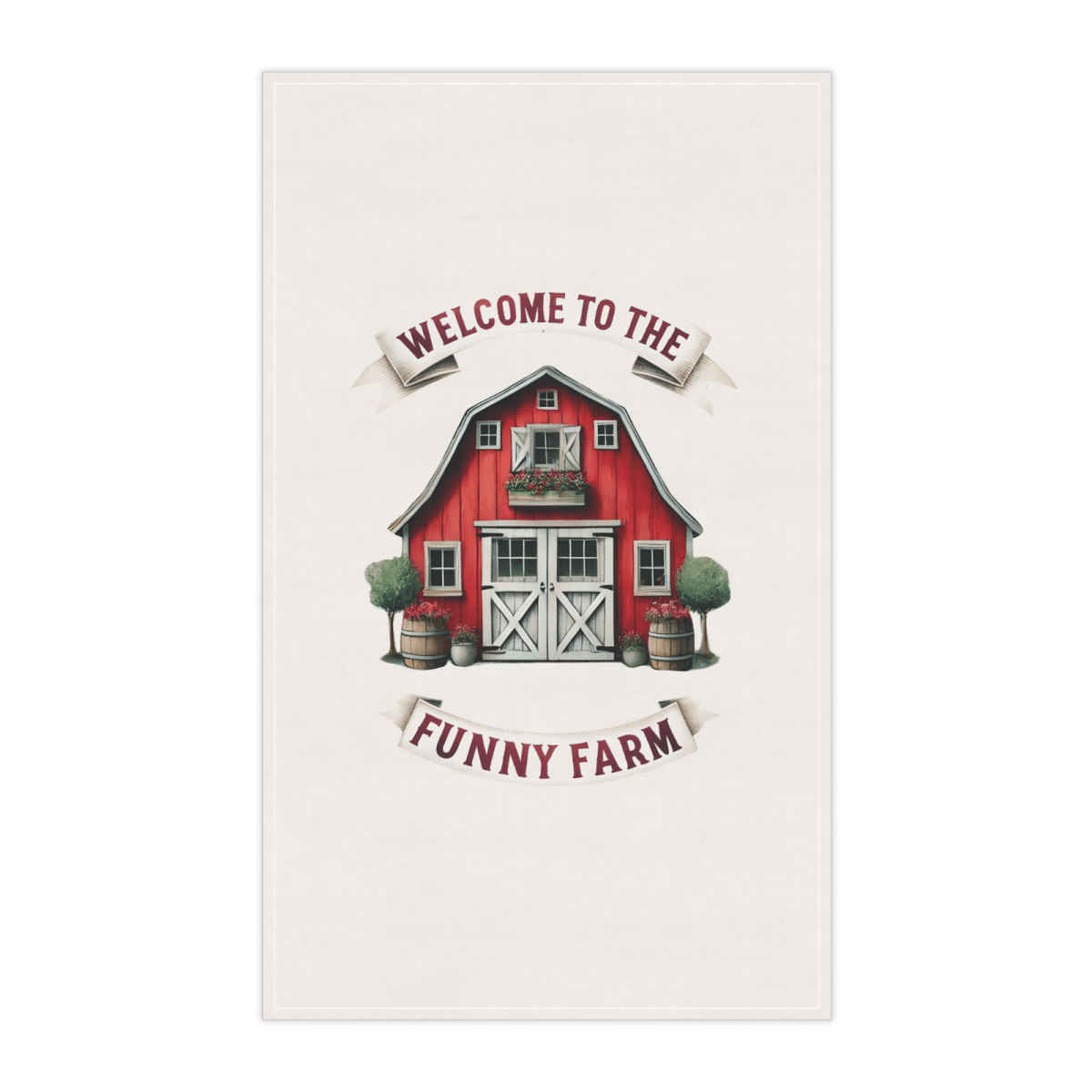 Funny Farm Tea Towel – Red Barn Kitchen Decor Gift, Welcome to the Farm UK - East Coast Gifts
