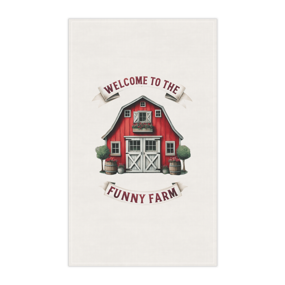 Funny Farm Tea Towel – Red Barn Kitchen Decor Gift, Welcome to the Farm UK - East Coast Gifts